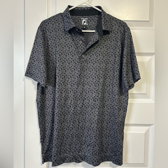 FootJoy Athletic Fit Beach Print Lisle Self Collar Golf Polo Gray and Black Sz M - Picture 3 of 10